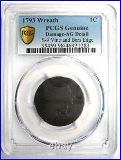 1793 Wreath Flowing Hair Large Cent 1C Certified PCGS AG Detail Rare Coin
