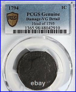 1794 Head Of 1795 PCGS Gold Shield VG Detail Flowing Hair Liberty Cap Large Cent