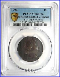 1794 Liberty Cap Large Cent 1C Coin S-24 Apple Cheek Certified PCGS VF Details
