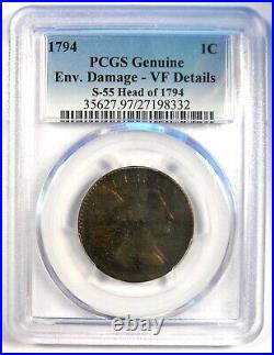 1794 Liberty Cap Large Cent 1C Coin S-55 Certified PCGS VF Details Rare