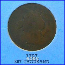 1797 Draped Bust US American Large Cent Penny Coin RARE DATE