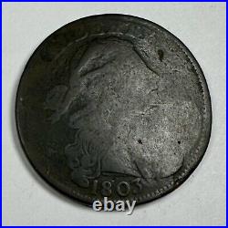 1803 DRAPED BUST LARGE CENT VG With Reverse Counter Stamp. NICE EXAMPLE COIN