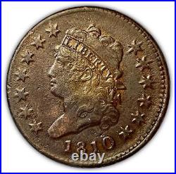 1810 Classic Head Large Cent Very Fine VF Coin, STRONG Eye Appeal #2147