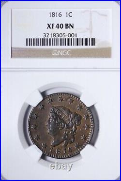 1816 Coronet Head Large Cent NGC XF40 Outstanding Eye Appeal, PQ Coin! RNLM