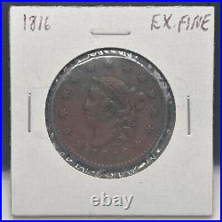 1816 Liberty Head Large Cent Piece. Ex Fine Condition. In Paper Coin Holder