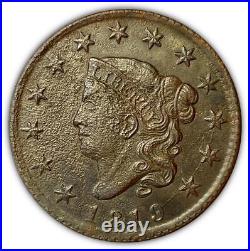 1819 Small Date Coronet Head Large Cent Almost Uncirculated AU Details Coin 2150