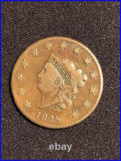 1825 Coronet Head Large One Cent 1C Coin N-3 R-4 Nice Color