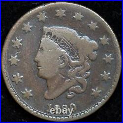1830 Coronet Head Large Cent N-10 Variety R-4+, Rotated, Tough, Very Good+ C6959