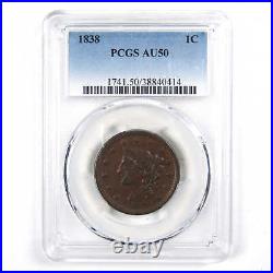 1838 Coronet Head Large Cent AU 50 PCGS Copper Penny Coin SKUI3066