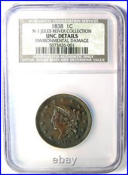 1838 Coronet Matron Large Cent 1C Coin NGC Uncirculated Details (NCS UNC MS)