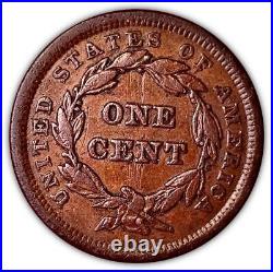 1841 Small Date Braided Hair Large Cent Almost Uncirculated AU Coin, Light Scrat