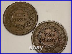 1842, 43, 44, 45. Braided Hair Large Cents. 100% Copper