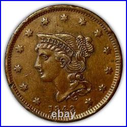 1842 SD Small Date Large Cent Almost Uncirculated AU Coin, Rim Nicks #2155