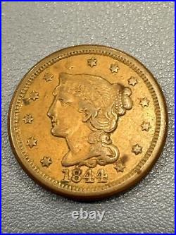 1844, 44 Over 81 Large Cent Overdate US Type Coin