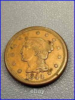 1844, 44 Over 81 Large Cent Overdate US Type Coin
