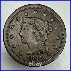 1845 Braided Hair Large Cent AU+ BEAUTIFUL COIN