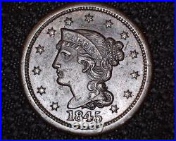 1845 Large Cent Braided Hair Very Nice Detail Darker Coin # LC001