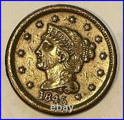 1845 N-5 AU Details Braided Hair Large Cent Coin 1c