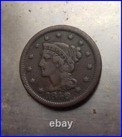1846 Small Date Braided Hair Large Cent Coin 1c