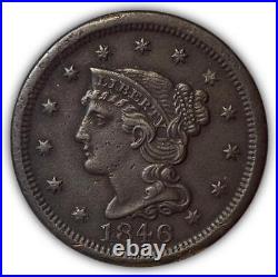 1846 Tall Date Braided Hair Large Cent Almost Uncirculated AU Coin Corroded 6461