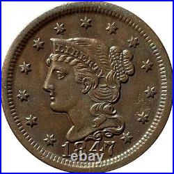 1847 Braided Hair Large Cent BU Brown READ DESCRIPTION