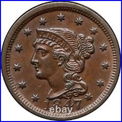 1847 N-23 R-5 ANACS AU 55 Braided Hair Large Cent Coin 1c