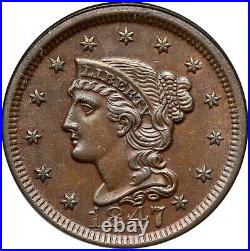 1847 N-30 R-4 ANACS AU 58 Braided Hair Large Cent Coin 1c