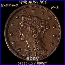 1848 1C BN Braided Hair Cent Newcomb Die Variety N-6 AU55-Vet Owned Business