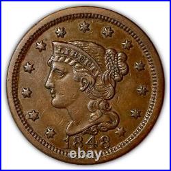 1848 Braided Hair Large Cent Almost Uncirculated AU Coin #2235