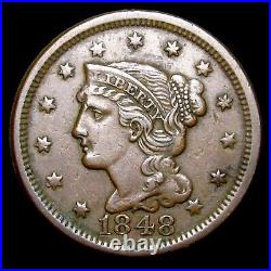 1848 Braided Hair Large Cent Penny- Nice Coin - #EE129