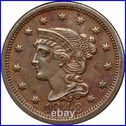 1848 N-11 R-5 ANACS AU 58 Details Braided Hair Large Cent Coin 1c