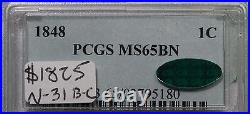 1848 N-31 B-C PCGS MS 65 BN CAC Braided Hair Large Cent Coin 1c