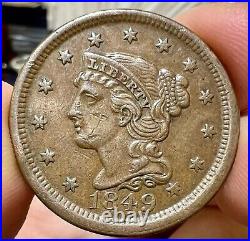 1849 Braided Hair Large Cent XF/AU Nice Bright Color US Type Coin