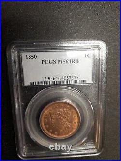 1850 1-Cent Braided Hair Large Cent Coin PCGS MS 64
