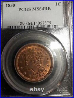 1850 1-Cent Braided Hair Large Cent Coin PCGS MS 64
