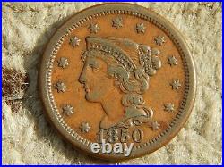 1850 Braided Hair Large US Cent, Gorgeously toned, Red-Brown Gem