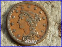 1850 Braided Hair Large US Cent, Gorgeously toned, Red-Brown Gem