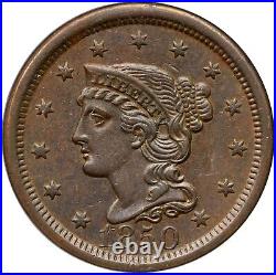 1850 N-11 R-3+ ANACS AU 50 Braided Hair Large Cent Coin 1c