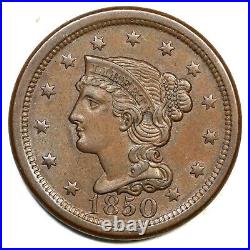 1850 N-13 R-3+ Braided Hair Large Cent Coin 1c