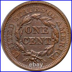 1850 N-28 R-3- ANACS AU 58 Braided Hair Large Cent Coin 1c