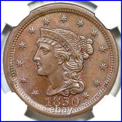 1850 N-2 NGC MS 65 BN Braided Hair Large Cent Coin 1c