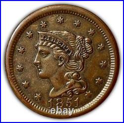 1851 Braided Hair Large Cent Uncirculated UNC Coin #2831