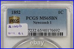 1852 N-1 PCGS MS 65 BN Braided Hair Large Cent Coin 1c