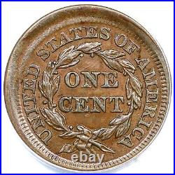 1853 ANACS AU 55 5% Off Center Braided Hair Large Cent Coin 1c