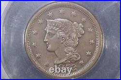 1853 Braided Hair Large Cent, ANACS AU-50