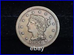 1853 Braided Hair Large Cent AU/AU+ Sharp Gorgeous Old US Type Coin