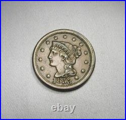 1853 Large Cent AU Coin AI094
