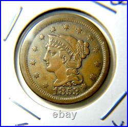 1853 Large Cent XF. Beautiful Coin. FREE SHIPPING 7.91