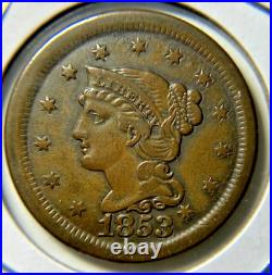 1853 Large Cent XF. Beautiful Coin. FREE SHIPPING 7.91