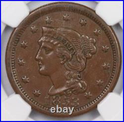 1853 NGC 1C Braided Hair Large Cent/Penny AU53 BN US Coin